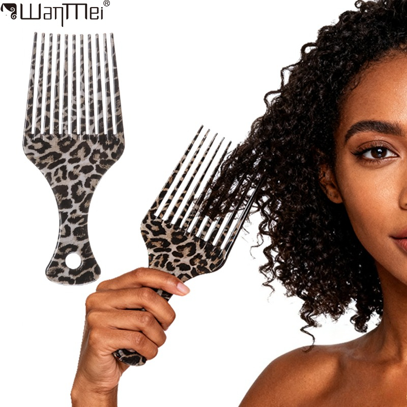 Detangling Wide Comb - アフロコーム ワイド歯 自然な巻き毛用 ヒョウ柄 スムーズスタイリングツール アフリカ系アメリカ人男性女性サロンプロフェッショナル用