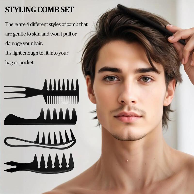 Detangling Wide Comb - 男性用ヘアスタイリング用スタイリングコーム4本セット - ワイドトゥースコーム、ヘアピック、テクスチャコーム、スリックバックアンダーカット、静電気防止コーム