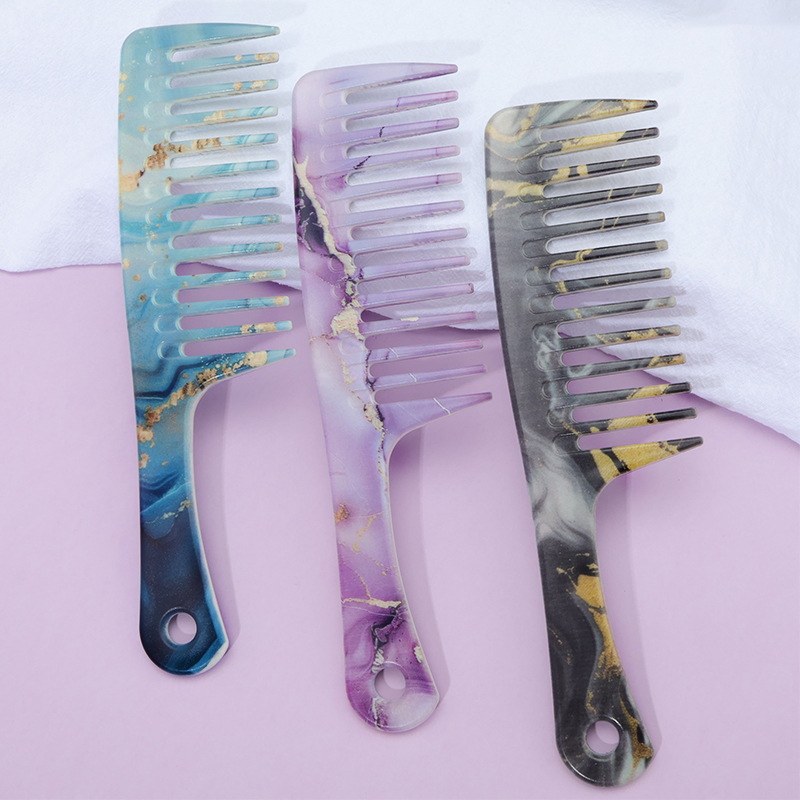 Detangling Wide Comb - 特大幅広歯コーム 1 個 - 大理石パターンデザインの髪のもつれをほぐすブラシ、巻き毛と太い髪用
