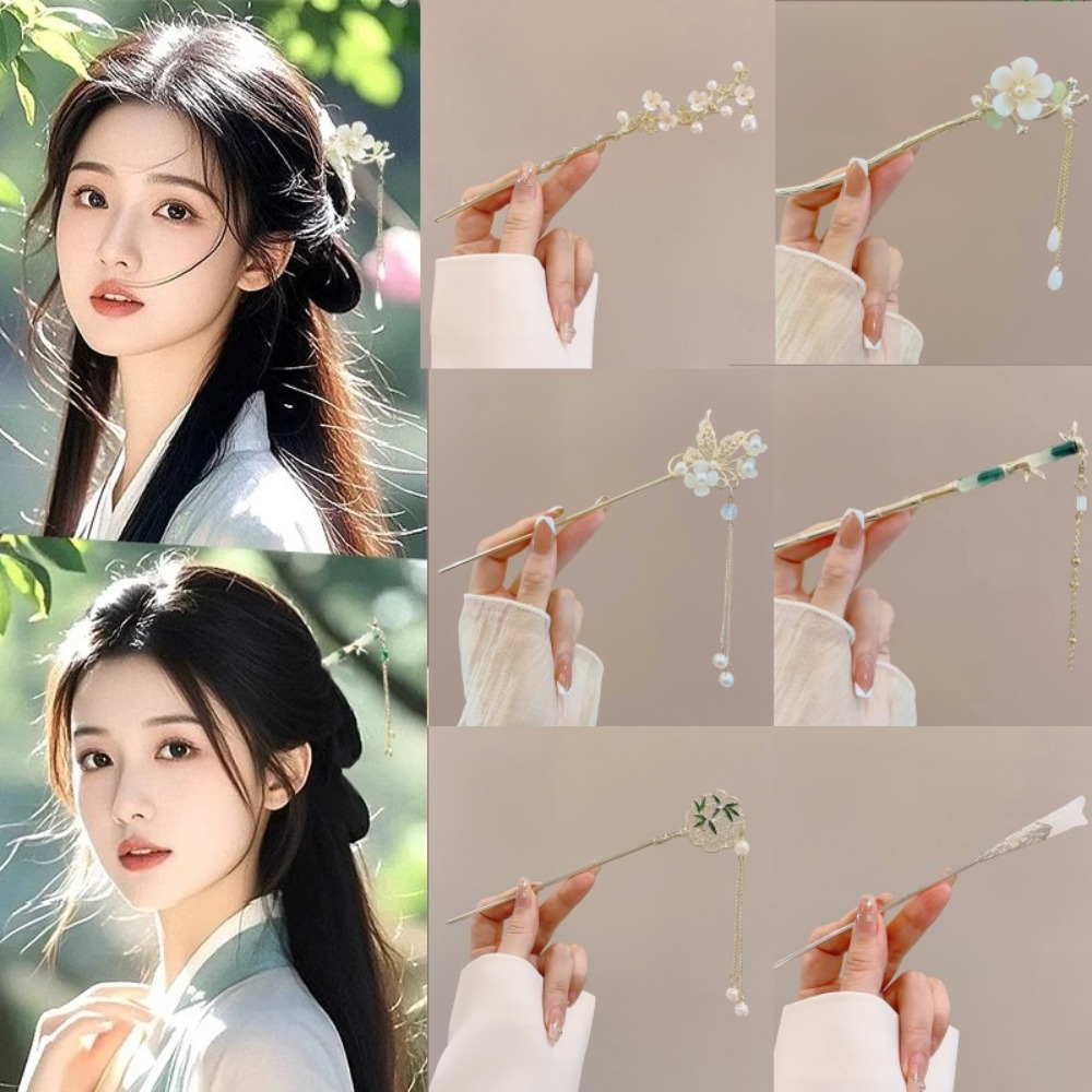 Hair Care Ingredients - 1/6 個エレガントな中国風のタッセルヘアスティック伝統的な花柄ヘアスタイルアクセサリー女性ジュエリーヘアピンヘアニードル