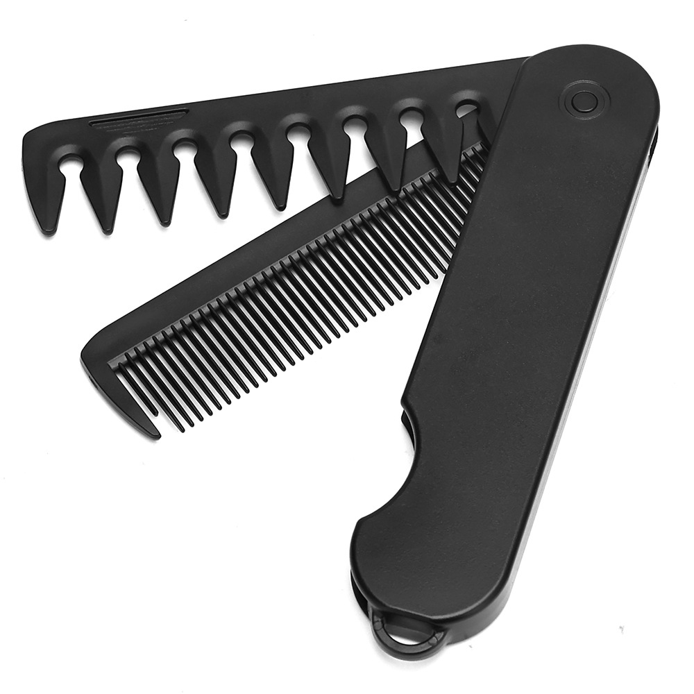 Detangling Wide Comb - 男性の広い歯のヘアコームポータブルプラスチック折りたたみポケットコーム細幅歯 2 in1 理容室男性オイルヘッドひげスタイリングツール
