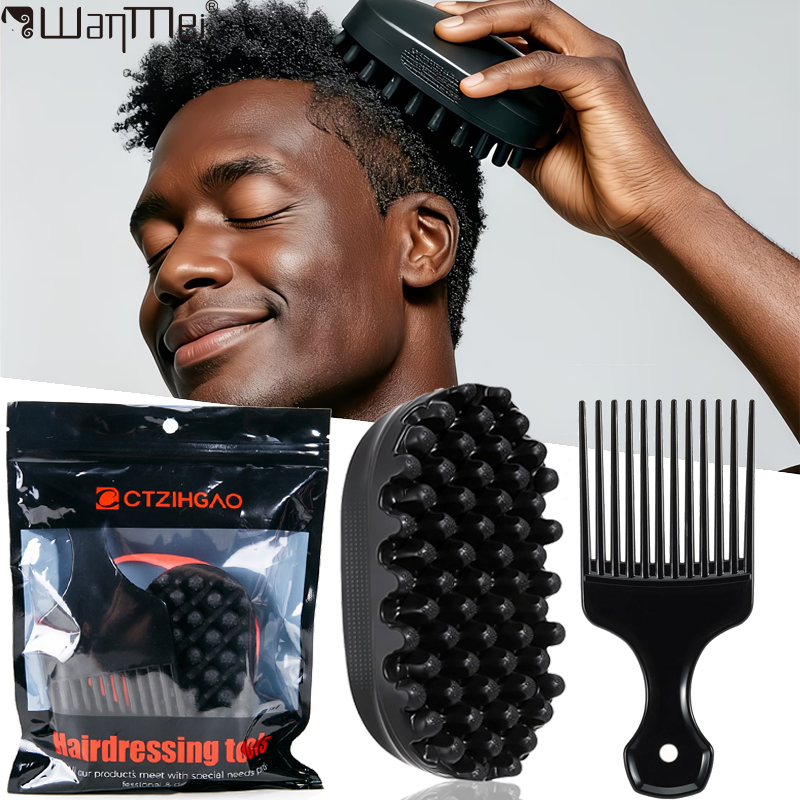 Detangling Wide Comb - シリコンマジックツイストヘアブラシ＆アフロピックコームセット 携帯用耐久性のある幅広歯のもつれ解消スタイリングツール（巻き毛ウィッグ＆編み込みヘア用）