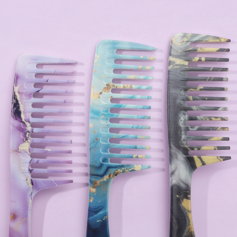 特大幅広歯コーム 1 個 - 大理石パターンデザインの髪のも - Detangling Wide Comb のレビューと価格