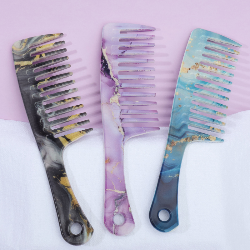 特大幅広歯コーム 1 個 - 大理石パターンデザインの髪のも - Detangling Wide Comb のレビューと価格