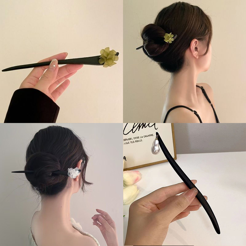 ヴィンテージ中国風の木製花ヘアスティックパールヘアピンジュエ - Hair Care Ingredients のレビューと価格