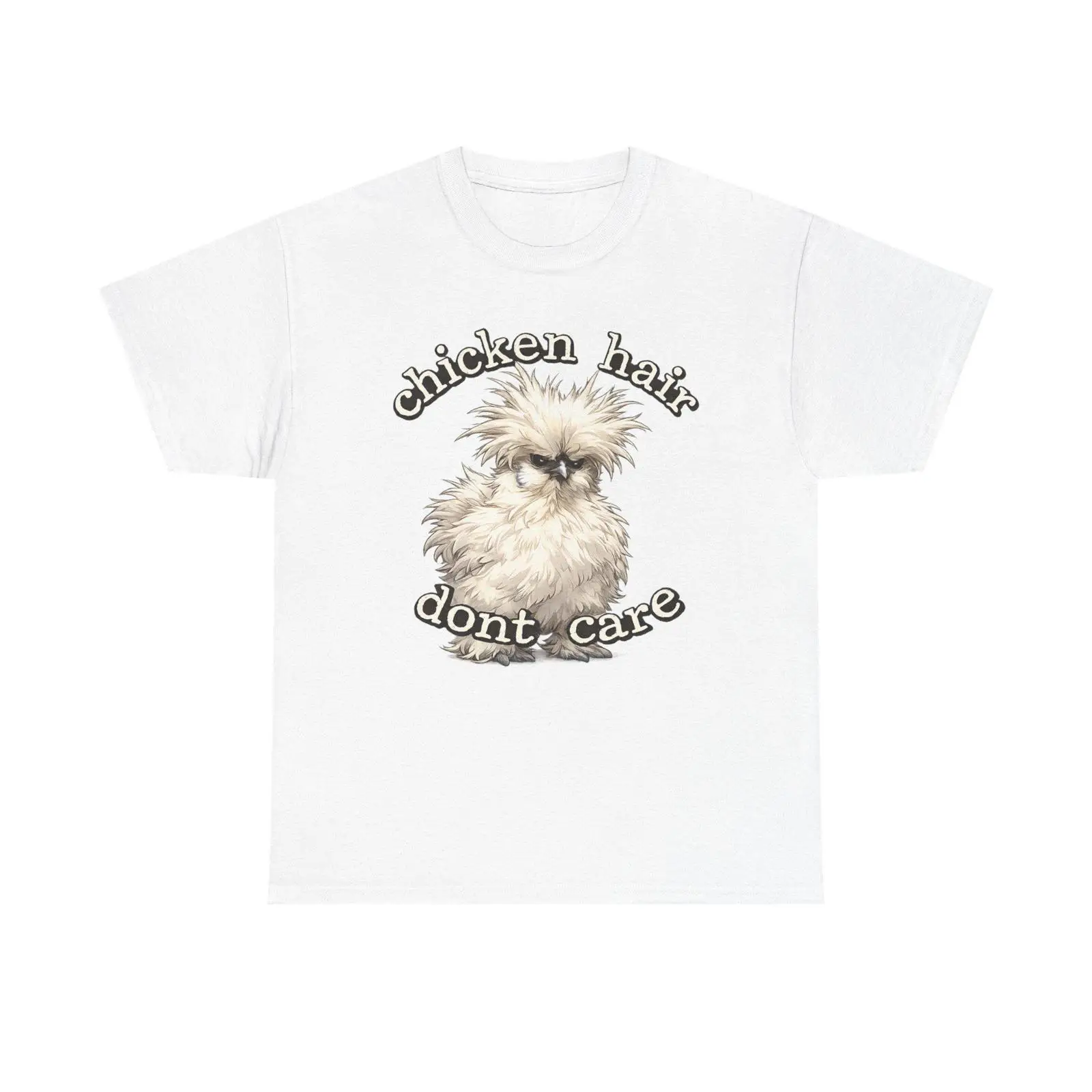 「鶏の毛は気にしない」Tシャツ。シルキーなイラスト、農場動物 - Hair Care Illustration のレビューと価格