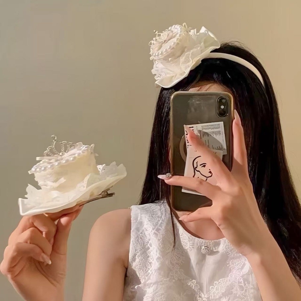 エレガントなケーキハットヘアクリップ、クリームチェリーレース - Hair Care Lotion のレビューと価格